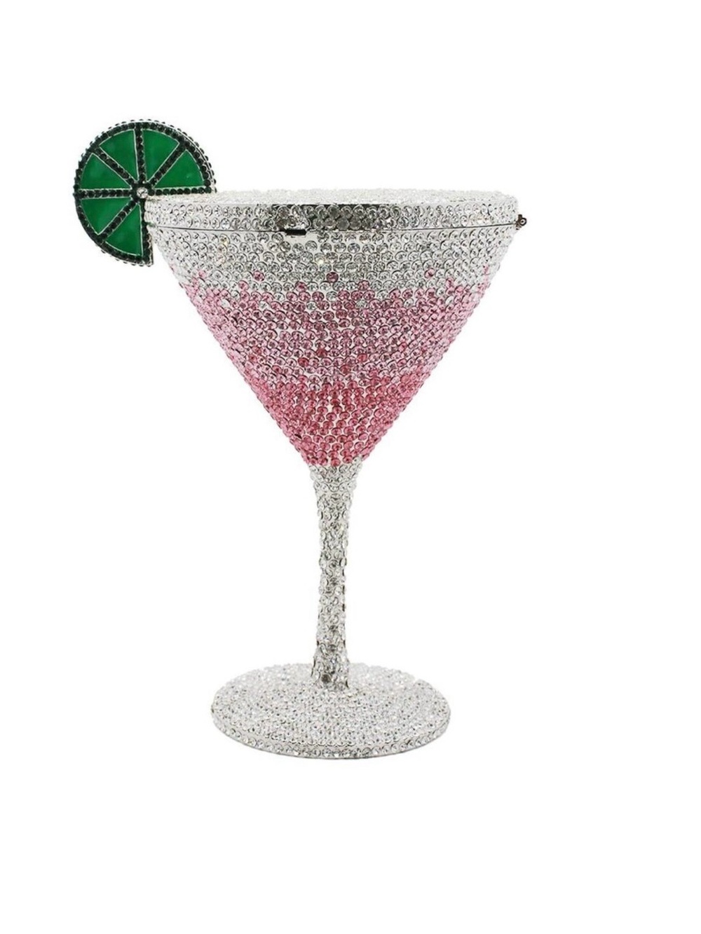 Crystal Jeweled Pink Martini Clutch with Green Lime Accent